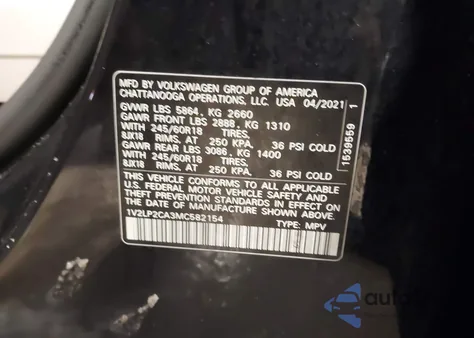 2021 Volkswagen Atlas 2.0T Se from USA, damaged, VIN 1V2LP2CA3MC582154